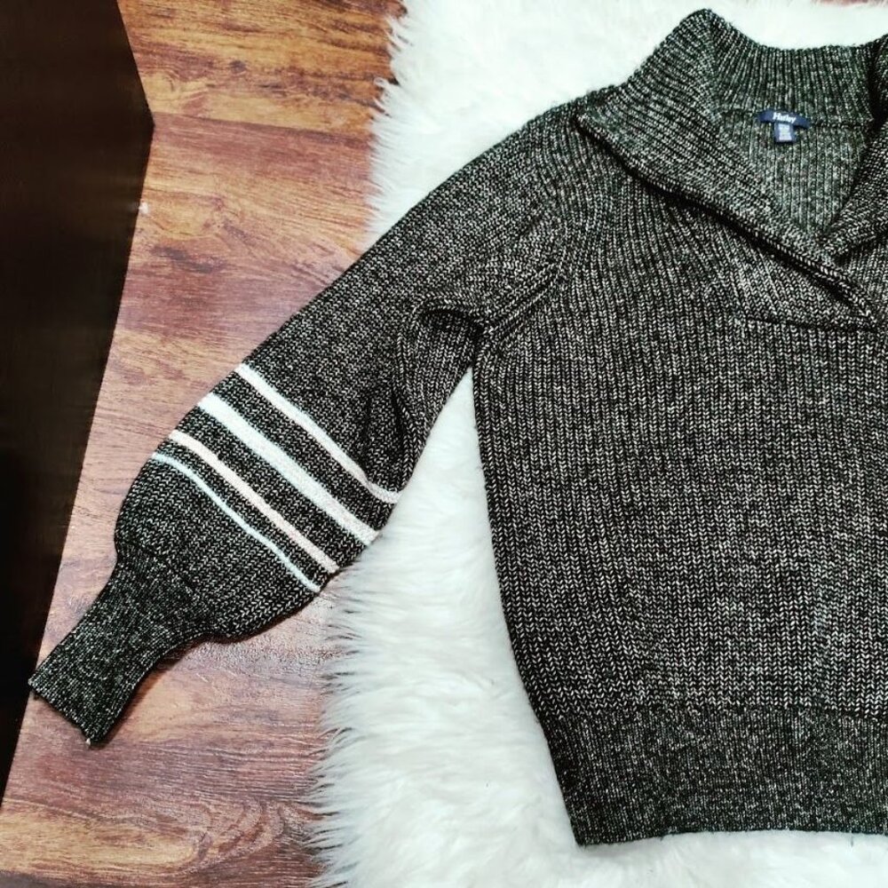 Hatley Collared V-Neck Womens Size M/M Striped Knit Pullover Sweater Gray White - Picture 4 of 11